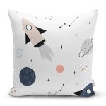 Gezegen Roket Ve Uzay Temalı Dijital Baskılı Özel Tasarım Modern Yastık Kırlent Kılıfı Realhomes