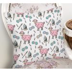 Sevimli Pembe Koyuna Motifli Dijital Baskılı Özel Tasarım Modern Yastık Kırlent Kılıfı Realhomes