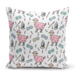 Sevimli Pembe Koyuna Motifli Dijital Baskılı Özel Tasarım Modern Yastık Kırlent Kılıfı Realhomes