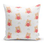 - Bear hugging heart seamless pattern background - Realhomes Kalp Tutan Ayıcık Motifli Dijital Baskılı Özel Tasarım Modern Yastık Kırlent Kılıfı Realhomes