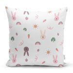 Sevimli Tavşanlar Ve Havuç Desenli Dijital Baskılı Özel Tasarım Modern Yastık Kırlent Kılıfı Realhomes