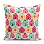 - Rh-K1332 - Realhomes Rengarenk Uğur Böcekleri Desenli Dijital Baskılı Özel Tasarım Modern Yastık Kırlent Kılıfı Realhomes