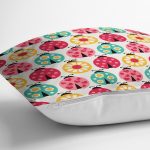 - Rh-K1332-2 - Realhomes Rengarenk Uğur Böcekleri Desenli Dijital Baskılı Özel Tasarım Modern Yastık Kırlent Kılıfı Realhomes