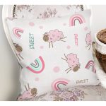 Pembe Sevimli Koyun Temalı Dijital Baskılı Özel Tasarım Modern Yastık Kırlent Kılıfı Realhomes