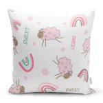 Pembe Sevimli Koyun Temalı Dijital Baskılı Özel Tasarım Modern Yastık Kırlent Kılıfı Realhomes