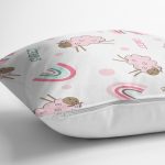 Pembe Sevimli Koyun Temalı Dijital Baskılı Özel Tasarım Modern Yastık Kırlent Kılıfı Realhomes