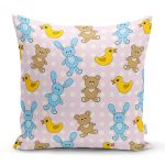 Ayıcık Tavşan Ve Ördek Desenli Dijital Baskılı Özel Tasarım Modern Yastık Kırlent Kılıfı Realhomes