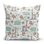 Sevimli Zürafa Ve Maymun Desenli Dijital Baskılı Özel Tasarım Modern Yastık Kırlent Kılıfı Realhomes