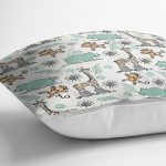 Sevimli Zürafa Ve Maymun Desenli Dijital Baskılı Özel Tasarım Modern Yastık Kırlent Kılıfı Realhomes