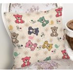 - Rh-K1338-1 - Realhomes Sevimli Rengarenk Ayıcık Motifli Dijital Baskılı Özel Tasarım Modern Yastık Kırlent Kılıfı Realhomes