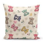 - Rh-K1338 - Realhomes Sevimli Rengarenk Ayıcık Motifli Dijital Baskılı Özel Tasarım Modern Yastık Kırlent Kılıfı Realhomes