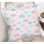 - Rh-K1339-1 - Realhomes Pembe Mavi Bulut Desenli Dijital Baskılı Özel Tasarım Modern Yastık Kırlent Kılıfı Realhomes
