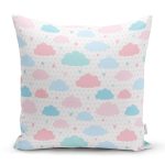 - Rh-K1339 - Realhomes Pembe Mavi Bulut Desenli Dijital Baskılı Özel Tasarım Modern Yastık Kırlent Kılıfı Realhomes