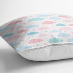 - Rh-K1339-2 - Realhomes Pembe Mavi Bulut Desenli Dijital Baskılı Özel Tasarım Modern Yastık Kırlent Kılıfı Realhomes