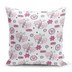 - Print - Realhomes Pembe Kelebek Motifli Dijital Baskılı Özel Tasarım Modern Yastık Kırlent Kılıfı Realhomes