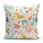 - Rh-K1341 - Realhomes Rengarenk Orman Hayvanları Desenli Dijital Baskılı Özel Tasarım Modern Yastık Kırlent Kılıfı Realhomes