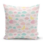 - Rh-K1343 - Realhomes Rengarenk Bulut Motifli Dijital Baskılı Özel Tasarım Modern Yastık Kırlent Kılıfı Realhomes