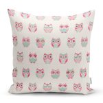 - Rh-K1348 - Realhomes Sevimli Pembe Baykuşlar Temalı Dijital Baskılı Özel Tasarım Modern Yastık Kırlent Kılıfı Realhomes
