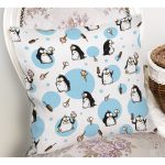 - Rh-K1350-1 - Realhomes Dondurma Yiyen Penguen Motifli Dijital Baskılı Özel Tasarım Modern Yastık Kırlent Kılıfı Realhomes