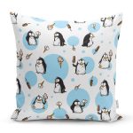 - Rh-K1350 - Realhomes Dondurma Yiyen Penguen Motifli Dijital Baskılı Özel Tasarım Modern Yastık Kırlent Kılıfı Realhomes