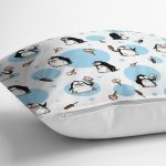 - Rh-K1350-2 - Realhomes Dondurma Yiyen Penguen Motifli Dijital Baskılı Özel Tasarım Modern Yastık Kırlent Kılıfı Realhomes