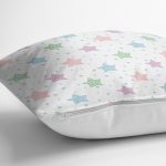 - Rh-K1354-2 - Realhomes Beyaz Zemin Rengarenk Yıldız Motifli Dijital Baskılı Özel Tasarım Modern Yastık Kırlent Kılıfı Realhomes