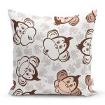 Sevimli Maymunlar Desenli Dijital Baskılı Özel Tasarım Modern Yastık Kırlent Kılıfı Realhomes