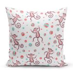 - Print - Realhomes Neşeli Maymunlar Temalı Dijital Baskılı Özel Tasarım Modern Yastık Kırlent Kılıfı Realhomes