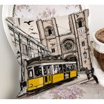 - Rh-K136-1 - Realhomes Sarı Tramvay Dijital Baskılı Dekoratif Modern Yastık Kırlent Kılıfı Realhomes