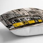 - Rh-K136-2 - Realhomes Sarı Tramvay Dijital Baskılı Dekoratif Modern Yastık Kırlent Kılıfı Realhomes