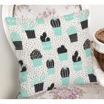 - Rh-K1362-1 - Realhomes Kaktüs Motifli Dijital Baskılı Özel Tasarım Modern Yastık Kırlent Kılıfı Realhomes