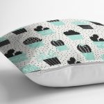 - Rh-K1362-2 - Realhomes Kaktüs Motifli Dijital Baskılı Özel Tasarım Modern Yastık Kırlent Kılıfı Realhomes