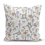 - Rh-K1365 - Realhomes Sevimli Orman Hayvanları Desenli Dijital Baskılı Özel Tasarım Modern Yastık Kırlent Kılıfı Realhomes