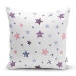 - Печать - Realhomes Beyaz Zeminde Renkli Yıldız Temalı Dijital Baskılı Özel Tasarım Modern Yastık Kırlent Kılıfı Realhomes