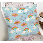 Mavi Zeminde Gökkuşağı Ve Bulut Desenli Dijital Baskılı Özel Tasarım Modern Yastık Kırlent Kılıfı Realhomes