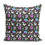 Unicorn Ve Donut Desenli Dijital Baskılı Özel Tasarım Modern Yastık Kırlent Kılıfı Realhomes