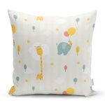 - Print - Realhomes Fil Ve Zürafa Desenli Dijital Baskılı Özel Tasarım Modern Yastık Kırlent Kılıfı Realhomes