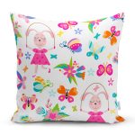 İp Atlayan Tavşan Ve Kelebek Desenli Dijital Baskılı Özel Tasarım Modern Yastık Kırlent Kılıfı Realhomes