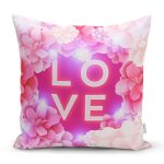 Love Yazılı Gül Desenli Dijital Baskılı Dekoratif Modern Yastık Kırlent Kılıfı Realhomes