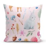 Tavşan Ve Orman Temalı Dijital Baskılı Özel Tasarım Modern Yastık Kırlent Kılıfı Realhomes