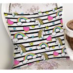 - Print - Realhomes Gökkuşağı Ve Unicorn Temalı Dijital Baskılı Özel Tasarım Modern Yastık Kırlent Kılıfı Realhomes