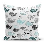 - Rh-K1385 - Realhomes Çocuk Odası Mavi Balina Temalı Dijital Baskılı Özel Tasarım Modern Yastık Kırlent Kılıfı Realhomes