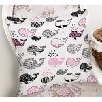- Rh-K1386-1 - Realhomes Çocuk Odası Pembe Balina Temalı Dijital Baskılı Özel Tasarım Modern Yastık Kırlent Kılıfı Realhomes