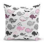 - Rh-K1386 - Realhomes Çocuk Odası Pembe Balina Temalı Dijital Baskılı Özel Tasarım Modern Yastık Kırlent Kılıfı Realhomes