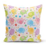 - Rh-K1387 - Realhomes  Rengarenk Sevimli Fil Desenli Dijital Baskılı Özel Tasarım Modern Yastık Kırlent Kılıfı Realhomes