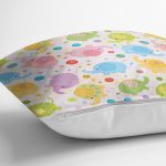 - Rh-K1387-2 - Realhomes  Rengarenk Sevimli Fil Desenli Dijital Baskılı Özel Tasarım Modern Yastık Kırlent Kılıfı Realhomes