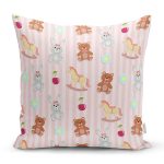 - полосфонбесшов - Realhomes Sevimli Ayıcık Ve Tavşan Motifli Dijital Baskılı Özel Tasarım Modern Yastık Kırlent Kılıfı Realhomes