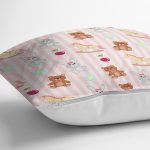 - полосфонбесшов - Realhomes Sevimli Ayıcık Ve Tavşan Motifli Dijital Baskılı Özel Tasarım Modern Yastık Kırlent Kılıfı Realhomes