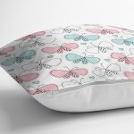 Pembe Mavi Kelebek Desenli Dijital Baskılı Özel Tasarım Modern Yastık Kırlent Kılıfı Realhomes