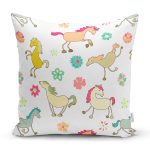 - Rh-K1396 - Realhomes Rengarenk Sevimli At Desenli Dijital Baskılı Özel Tasarım Modern Yastık Kırlent Kılıfı Realhomes